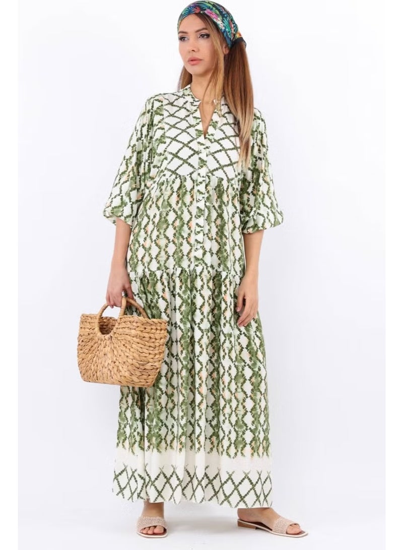 Ritnice Prive Women's Soft Green 100% Viscose Maxi Length Balloon Sleeve Long Summer Dress - Image 2